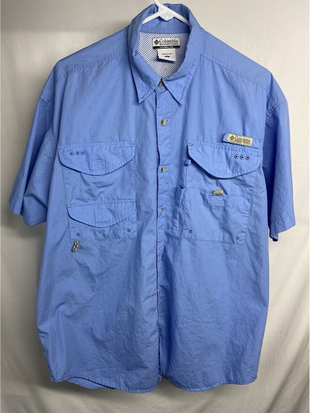 Columbia PFG Bahama Shirt Mens Blue Cotton Button Down Short Sleeve Casual Top